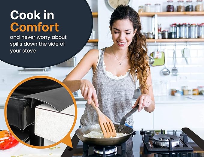 Linda’s Essentials Silicone Stove Gap Covers (2 Pack), Heat Resistant Oven Gap Filler Seals Spaces Between Stovetop and Counter, Easy to Clean Stove Side Guard (30 Inches, Black)