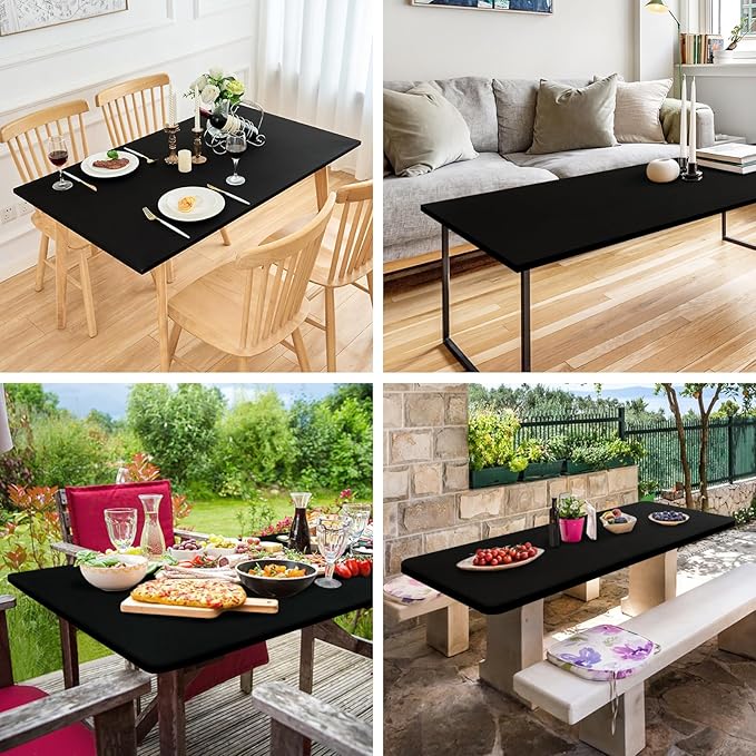 NEWISHER Fitted Rectangle Tablecloth 36 x 48 Inch Elastic Table Cloth Stretch Spandex Table Cover Black Washable Polyester Table Top Cap Cover for Dining Picnic Camping Indoor and Outdoor