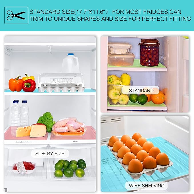 16 Pcs Refrigerator Liners Mats Washable, Refrigerator Mats Liner Waterproof Oilproof, Shinywear Fridge Liners for Shelves, Cover Pads for Freezer Glass Shelf Cupboard Cabinet Drawer (4 Color Mixed)
