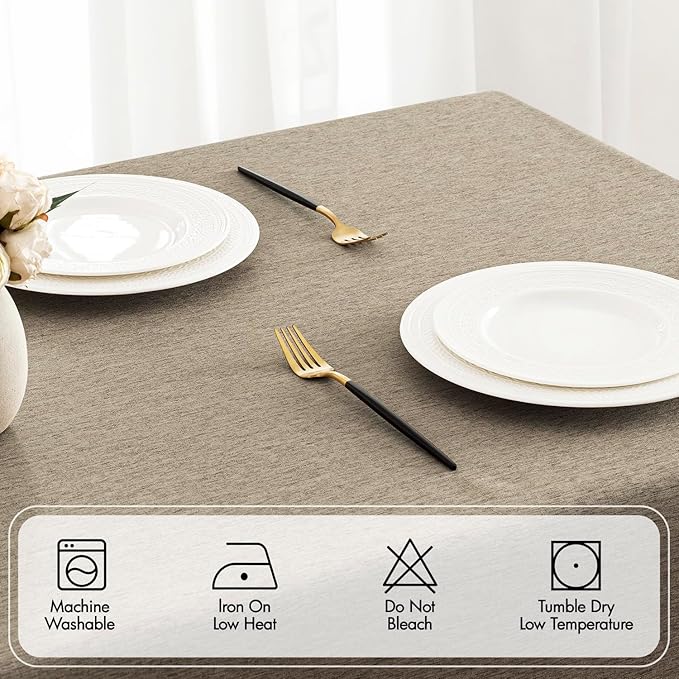 MIULEE Khaki Rectangle Linen Polyester Tablecloth with Decorative Cutouts Waterproof Stain Resistant & Shrink-Proof Table Cloth 52x70 inch Farmhouse Style for Dining Wedding Party and Outdoor Picnics