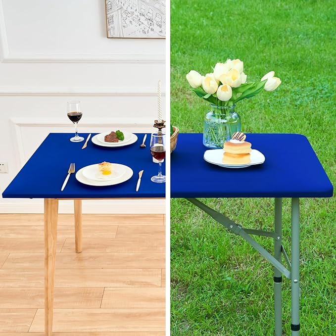 Fitted Rectangle Tablecloth 24 x 48 Inch Elastic Table Cloth for 4ft Table, Stretch Spandex Table Cover Royal Blue Washable Polyester Table Top Cap Cover for Dining Picnic Camping Indoor and Outdoor