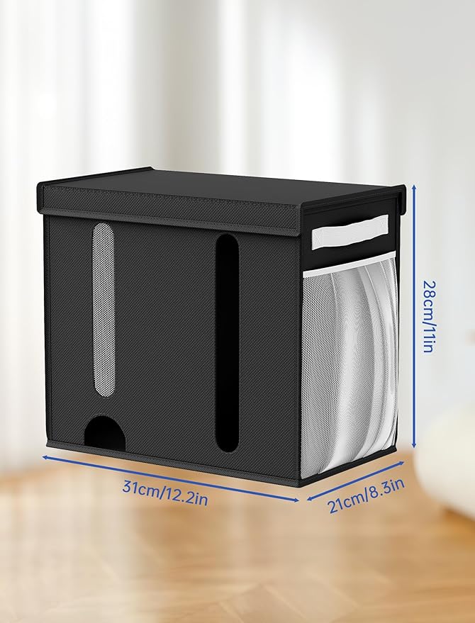 NiHome 2-in-1 Nonwoven Fabric Trash Bag Dispenser & Grocery Bag Holder, Large Adjustable Organizer for 4-33 Gallon Rolls, Wall-Mounted or Countertop Use, Multi-Purpose for Kitchen, Bathroom (Black)
