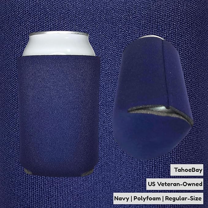 TahoeBay Bulk Blank Beer Can Cooler Sleeves (50-Pack) Sublimation Blanks for Vinyl Plain Soft Foam Can Sleeves Coolers for Soda Cans & Bottles Black, White, Assorted Solid Color (Navy Blue)
