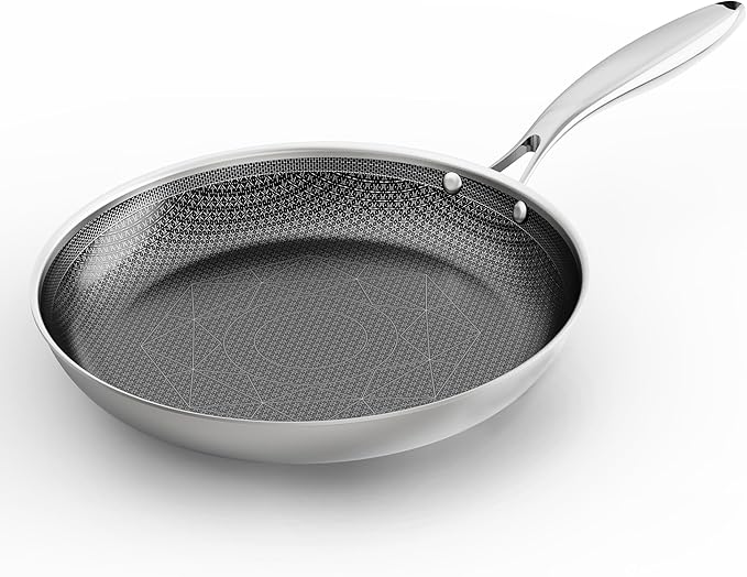 COOKER KING 10-Inch Stainless Steel Pan, Hybrid Nonstick Frying Pan, Skillet, 3-Ply Clad Cookware, Even Heat Distribution, Dishwasher & Oven Safe, with Stay-Cool Handle, Induction Compatible