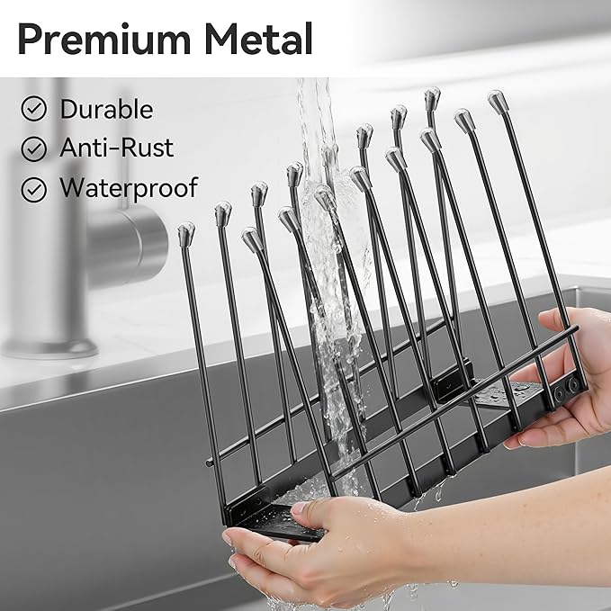 Plastic Bag Drying Rack, Metal Reusable Silicone Ziplock Bag & Bottle Drying Stand, Lerine Drying Rack Kitchen Organizer, Black