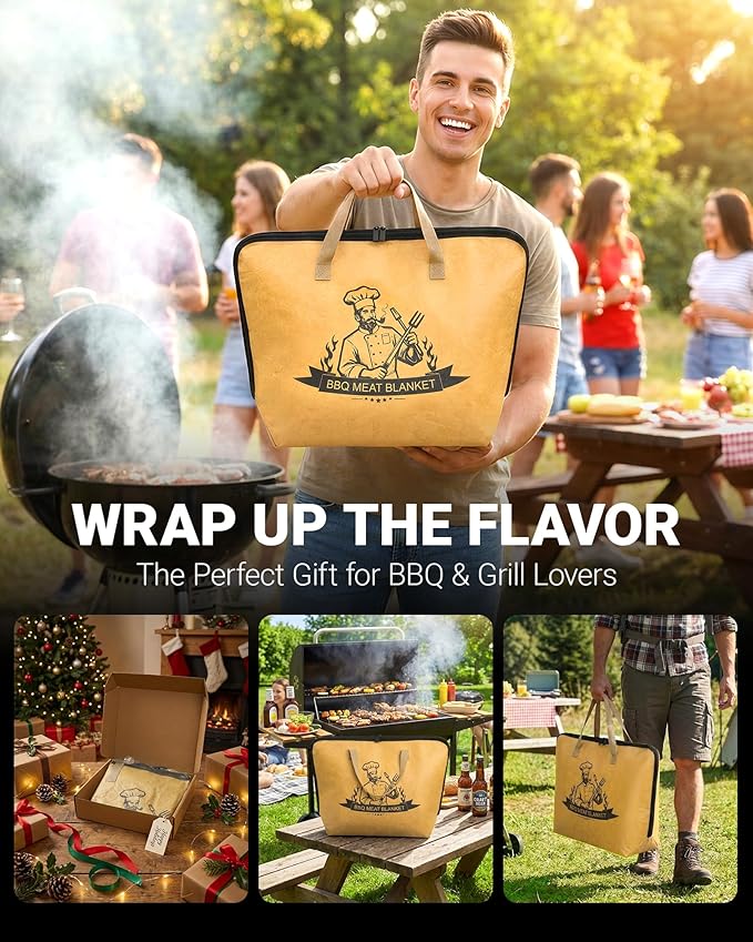 BBQ Blanket for Resting Meat,21in Reusable Insulated Meat Resting Bag with Wide Mouth for Brisket, Turkey,Pork Shoulder,Grill and Smoker Accessories,Camping Outdoor Gifts for Men Dad