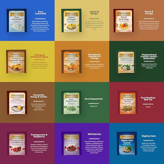Twinings 48 Tea Bags Herbal Variety Pack – 12 Herbal Flavors, Caffeine-Free, Individually Wrapped, Perfect Tea for Any Occasion