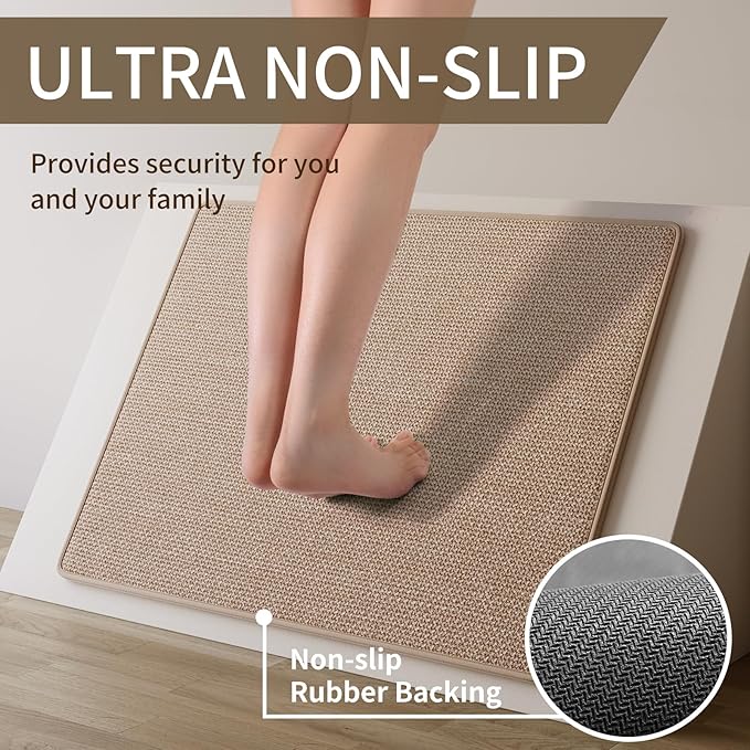 Durable Non-Slip Kitchen Mats，Kitchen Mats in Front of Sink,Quick Drying Mat for Kitchen Counter, 17x59 Brown Water and Oil Absorbent Runner Rugs for Kitchen