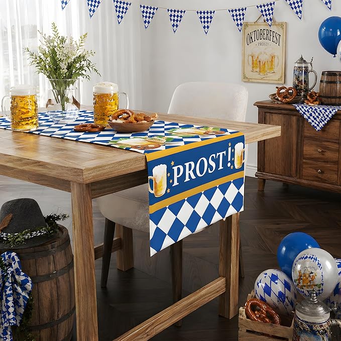 Oktoberfest Decorations - Oktoberfest Table Runner | Blue and White Tablecloth for October Festival Party Decorations - Bavarian German Beer Party Accessories Decor Favors Supplies