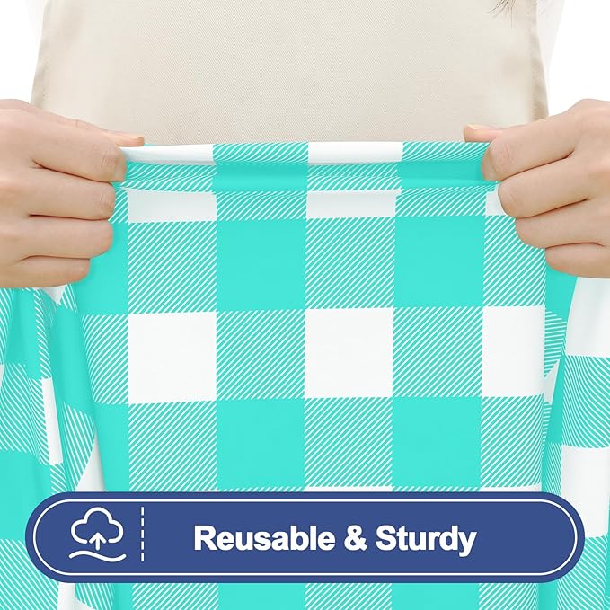 Smiry Picnic Table Cloth 2 Pack, Waterproof Elastic Fitted Tablecloths for 6FT Rectangle Tables, Washable Polyester Buffalo Plaid Tablecloth for Camping, Dining & Outdoor (Teal & White, 30" x 72")