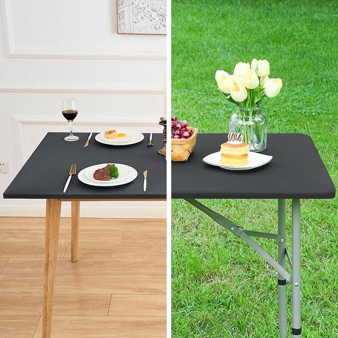 NEWISHER Fitted Rectangle Tablecloth 36 x 60 Inch Elastic Table Cloth Stretch Spandex Table Cover Grey Washable Polyester Table Top Cap Cover for Dining Picnic Camping Indoor and Outdoor