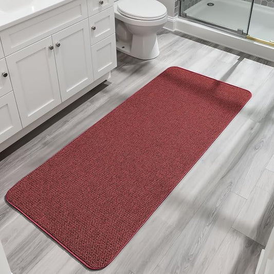 Bath Mat,Ultra Thin Bathroom Runner Rugs,Large Bath Mats for Bathroom,Quick Dry,Non-Slip,Machine Washable,Low Pile,Bath Rug,Shower Outside,Sink,Home Decor Accessories.Red,（17x59inch）