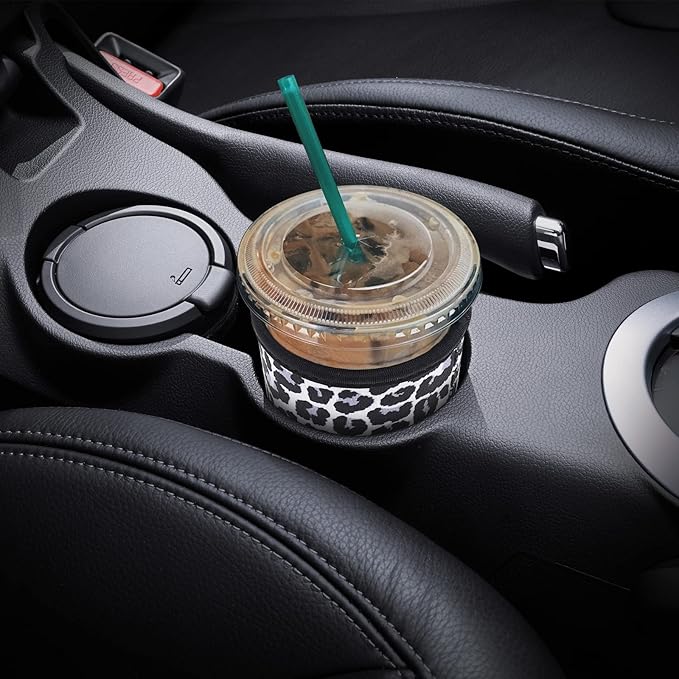YR Reusable Neoprene Insulator Sleeve for Iced Coffee Cups, 3 Pack Coffee Coolies sleeves for Iced & Hot Drinks, Cold Beverage Cooler Compatible with Starbucks Coffee and More (Snow Leopard)