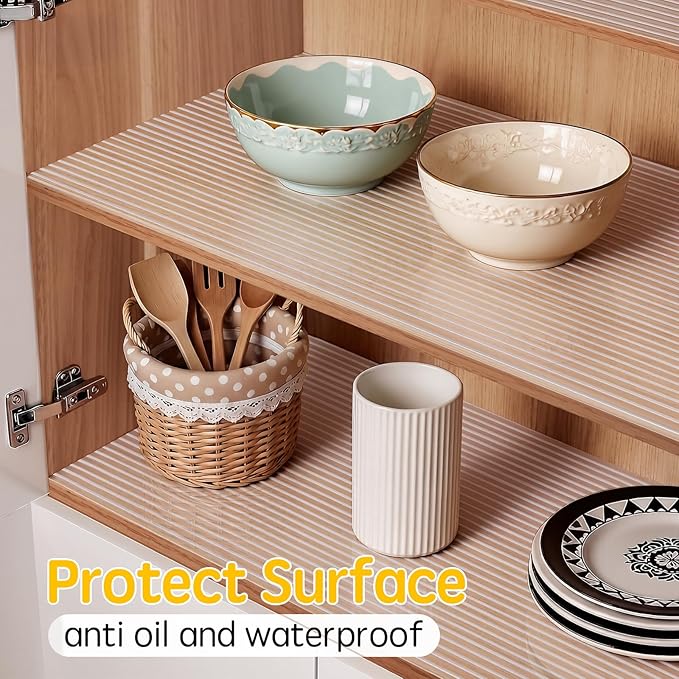 Songrey Non-Adhesive Shelf Liner, 23.6IN x 10FT Waterproof Cabinet & Drawer Liner, EVA Material Non-Slip Mat for Kitchen Cupboard, Refrigerator, Easy to Cut, Washable, White