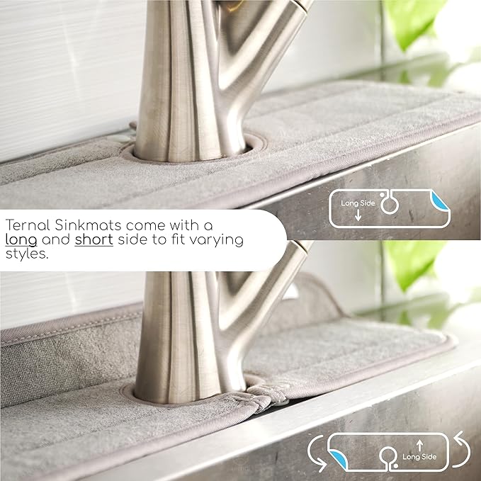 Ternal Original SINKMAT 24in XL Faucet Splash Guard Extra Long Microfiber Sink Drip Catcher Mat Non Slip Countertop Protector Drying Pad Kitchen Bathroom RV Machine Washable [Grey]