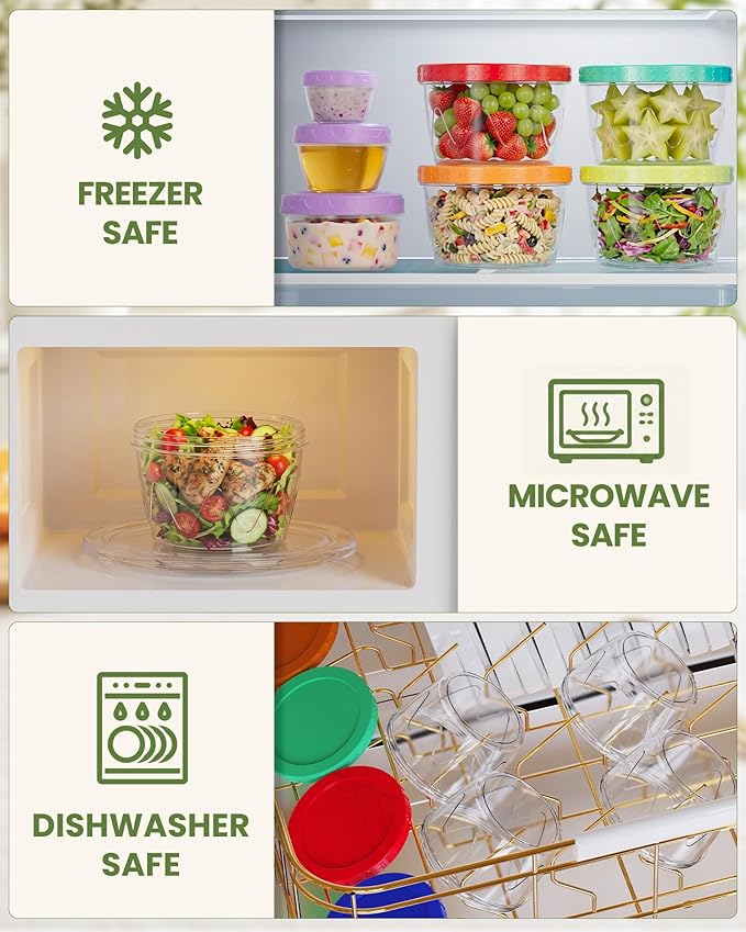 9 Pack- 17/10/5/2.7oz Reusable Freezer Storage Containers, Airtight Plastic Food Sauce Salad Dressing Storage Containers with Twist Top Lids, BPA Free, Stackable, Leakproof, Microwave/Dishwasher Safe