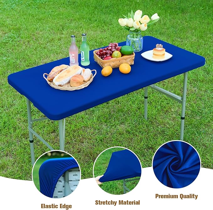 NEWISHER Fitted Rectangle Tablecloth 42 x 72 Inch Elastic Spandex Polyester Table Cover Royal Blue Washable Table Top Cap Cover for Dining Picnic Camping Indoor and Outdoor