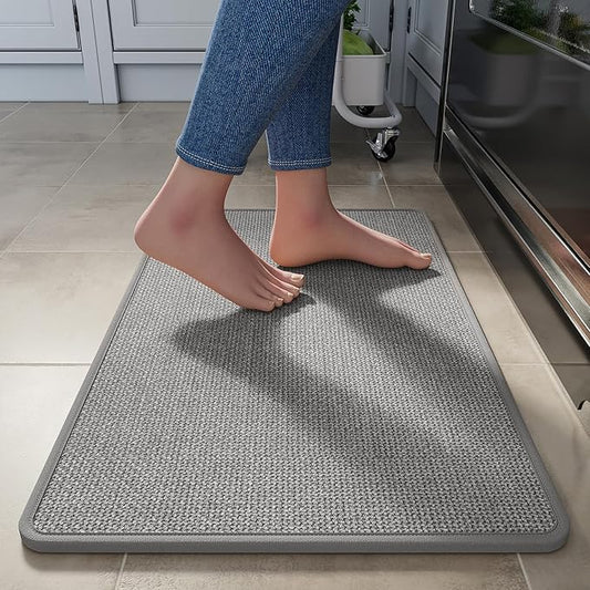 Kitchen Rugs Mat Non Slip Washable, Linen-Look 0.3" Thick Soft Cushioned Absorbent Kitchen Mats for Floor, Mild Anti-Fatigue Runner Rug Sink Mat Laundry Standing Mats, Easy Clean, Gray 17"x30"