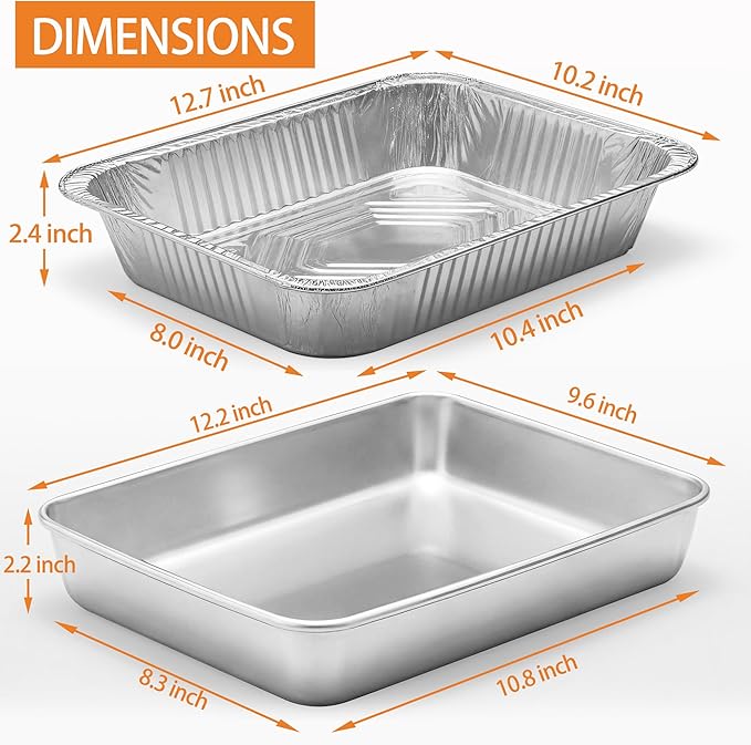 9x13 Baking Pan - Rectangle Cake Pan Deep Heavy Duty Stainless Steel Oven Safe Roasting Baking Pan for Lasagna Brownies Casseroles, with Half Size 10 Pack Disposable Aluminum Foil Pans 9x13