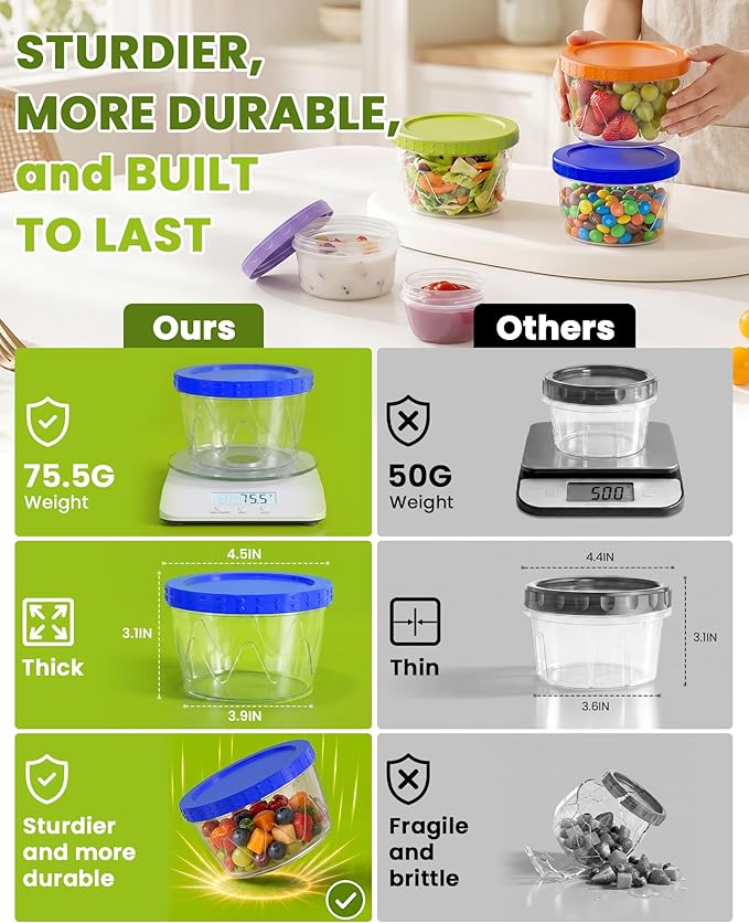 13 Pack-17/10/5/2.7oz Reusable Freezer Storage Containers, Airtight Plastic Food Sauce Salad Dressing Storage Containers with Twist Top Lids, BPA Free, Stackable, Leakproof, Microwave/Dishwasher Safe