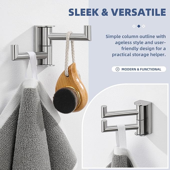 Angle Simple Swivel Towel Hook, SUS 304 Stainless Steel Hand Towel Hook for Bathroom, Foldable Robe Coat Hanger, Brushed Nickel