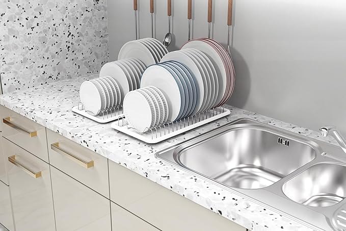 Simple Houseware 2 Pack Stainless Steel Plate Drying Rack with Drainboard, Chrome