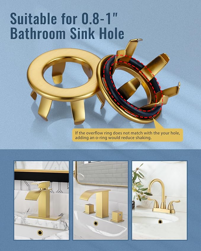 Sink Overflow Ring Brushed Gold: ARCORA 2 Pack Solid Brass Bathroom Vessel Sink Overflow Cover Basin Trim Ring Hole Insert Caps