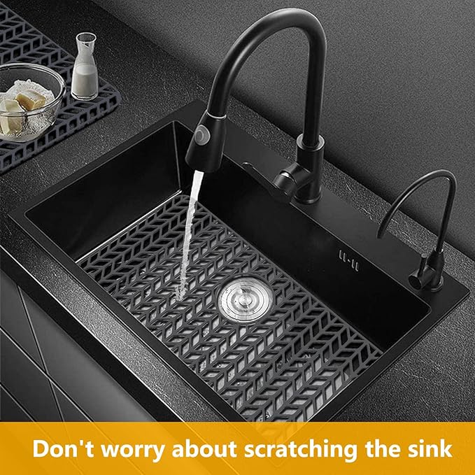 Sink Protectors for Kitchen Sink 12"13"16"18"19"24"26"28"29"30",Silicone kitchen sink mats protector for bottom of farmhouse sink(28.4"x15.2"Gray)