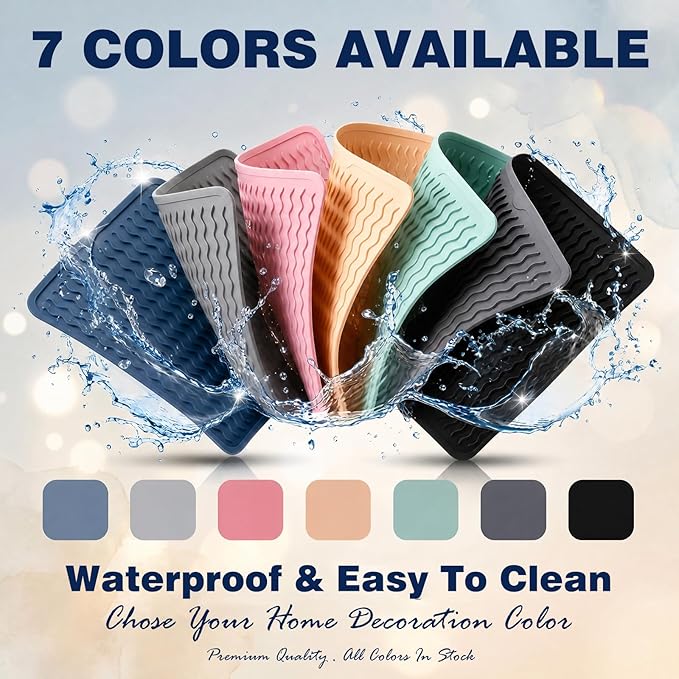 CAKETIME 2 Pack Silicone Dish Drying Mat for Kitchen Counter Heat Resistant Quick Dry Pads Hot Dishes Waterproof with Under Sink Rack Soap Holder Coffee Accessories 15"x11.5" Light Gray