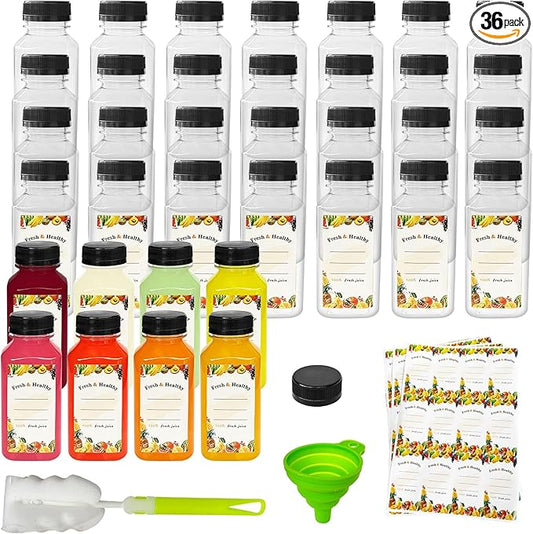 36pcs 8 oz Plastic bottles with lids,Juice bottles with caps, Reusable Clear Bulk Beverage Containers for Juice, Milk and Other Beverages