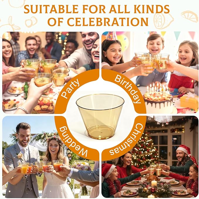 9 oz Clear Plastic Cups Glod Plastic Disposable Cups for Cocktail 50 Pack Fancy Cocktail Cup for Party Stemless Wine Glasses for Party Wedding Graduation Birthday World Cup