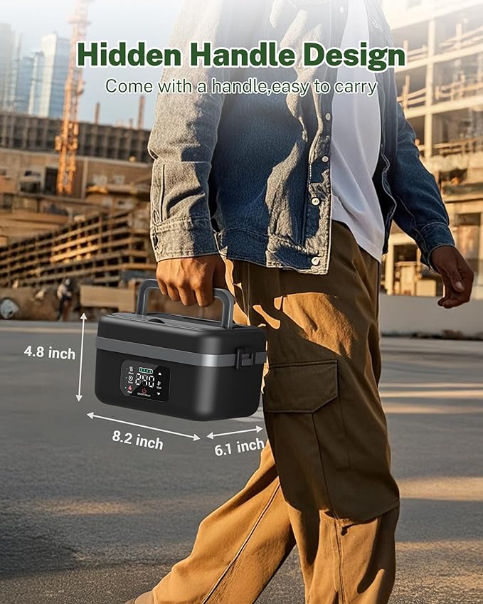 ODSD Cordless Electric Lunch Box for Adults, 16000mAh Rechargeable Self-Heating Lunch Box Food Warmer with Timer & Adjustable Heating, 34oz/1L Container with Insulated Bag for Office Car Outdoor