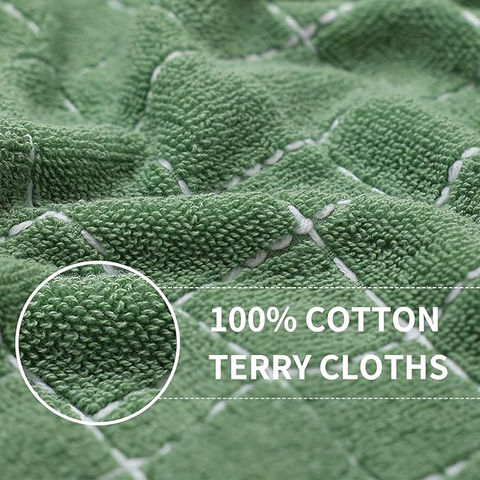 Homaxy 100% Cotton Terry Kitchen Towels(Grass Green, 13 x 28 inches), Checkered Designed, Soft and Super Absorbent Dish Towels, 24 Pack