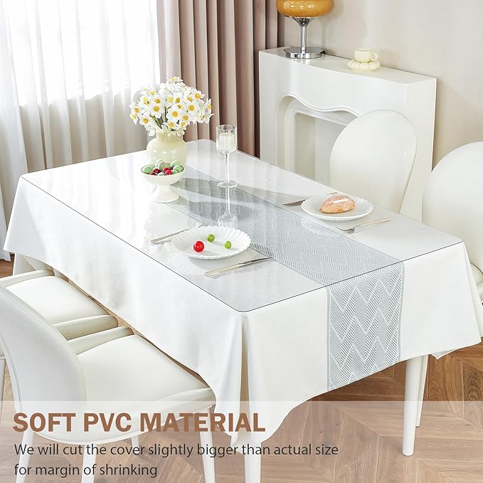 LovePads Clear Table Cover Protector 44 x 84 Inch, 1.5mm Thick Plastic Table Cover, Table Protector for Dining Room Table, Waterproof Vinyl Tablecloth Table Pad Mat for Kitchen, Dresser, Writing Desk