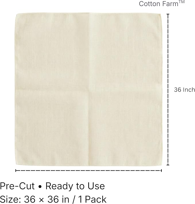 Cotton Farm Grade 100 XL Cheese Cloth for Straining & Cooking; 36x36 Inch; 100% Unbleached Cotton Cheesecloth; Reusable with Finished Edges, Butter Muslin