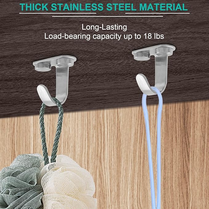 12Pcs Screw Mount Ceiling Hooks Stainless Steel Under-Shelf Towel Hook Heavy Duty Coat Hook Hanger for Kitchen, Cupboard, Cabinet, Bathroom (Brushed Nickel)