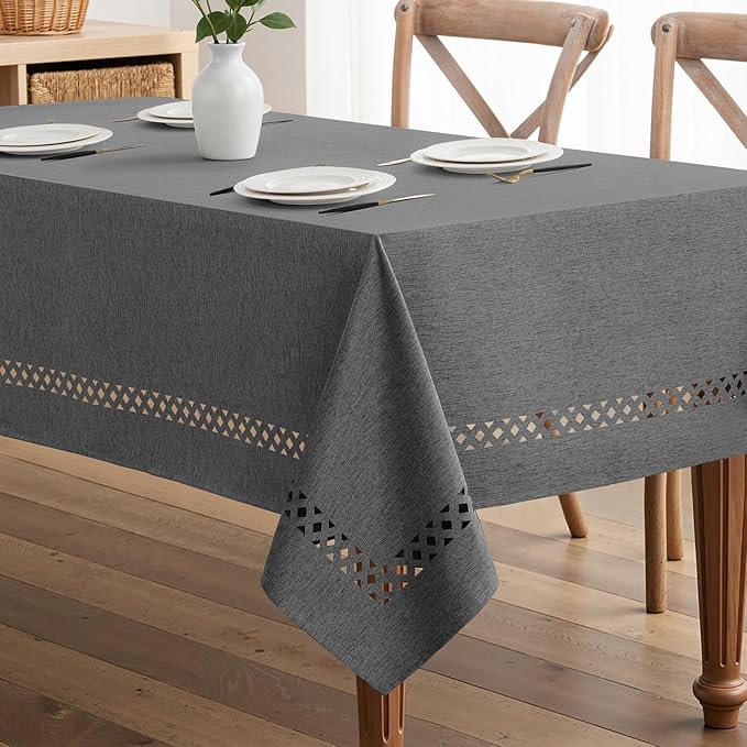MIULEE Grey Rectangle Linen Polyester Tablecloth with Decorative Cutouts Spring Waterproof Stain Resistant & Shrink-Proof Table Cloth 52x70 inch Farmhouse Style for Dining Wedding and Outdoor