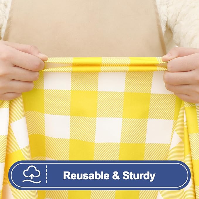 Smiry Picnic Table Cloth 2 Pack, Waterproof Elastic Fitted Tablecloths for 24x48 Rectangle Tables, Washable Polyester Buffalo Plaid Tablecloth for Camping, Dining & Outdoor (Yellow & White, 24" x 48")