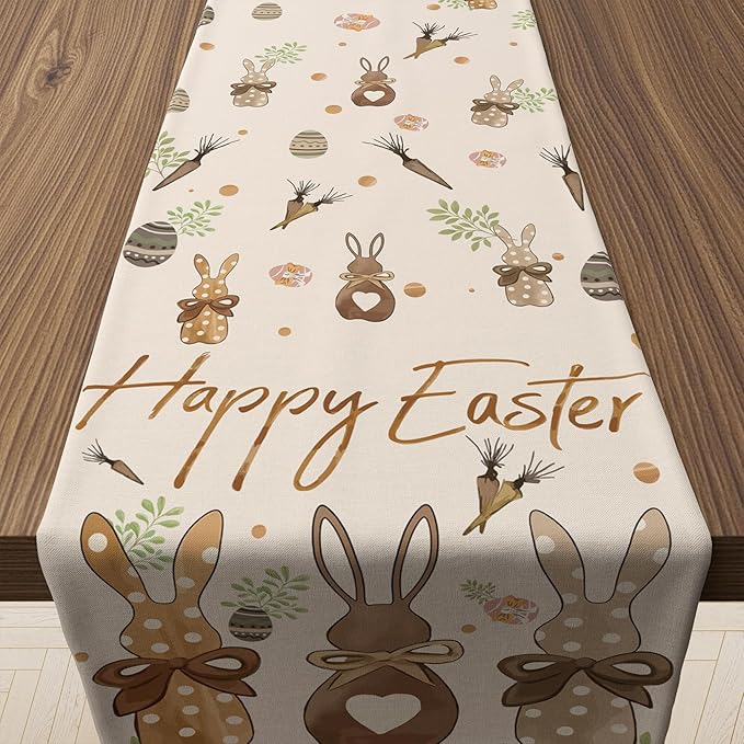 OHOME Easter Decorations - Bunny Egg Table Runner | Easter Party Decorations Favors Supplies for Table Decor Backdrop Banner Indoor Outdoor Home