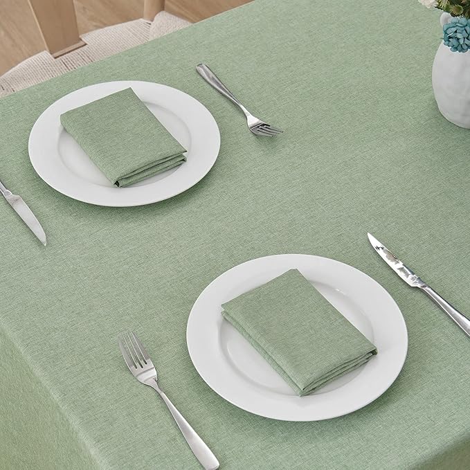 Veblandy Rectangle Tablecloth Linen Textured Waterproof & Stain Resistant Table Cloth Wrinkle Free Decorative Fabric Farmhouse Table Cover for Dining/Party/Buffet/Wedding, 60 x 84 Inch, Sage Green