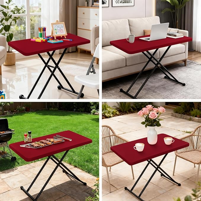 Fitted Rectangle Tablecloth 20 x 30 Inch Elastic Table Cloth for 2.5ft Table, Stretch Spandex Table Cover Burgundy Washable Polyester Table Top Cap Cover for Dining Picnic Camping Indoor and Outdoor