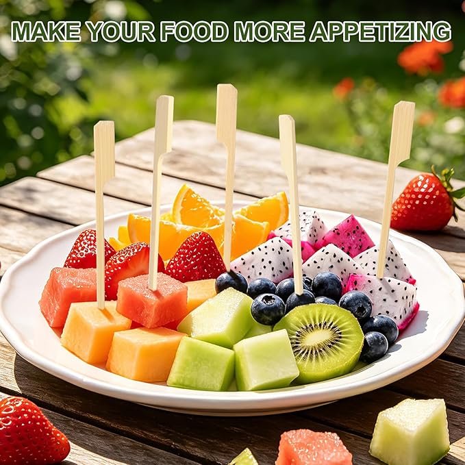 200 Bamboo Skewers for Appetizers, 6 IN Long Fancy Toothpicks for Appetizers Cocktail Picks, Flat Paddle Wooden Skewers Food Sticks for Drinks Fruit Kabobs BBQ Party Supplies Charcuterie Accessories