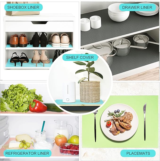 8 Pcs Refrigerator Liners Mats Washable, Refrigerator Mats Liner Waterproof Oilproof, Shinywear Fridge Liners for Shelves, Cover Pads for Freezer Glass Shelf Cupboard Cabinet Drawer (8 Gray)