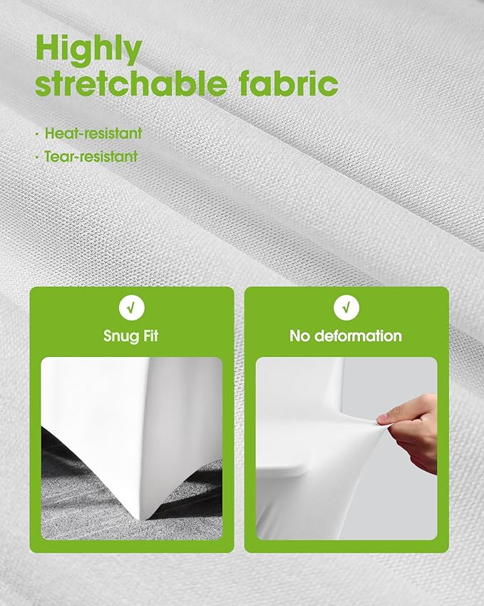 Pureegg Spandex Tablecloth 6ft - 6 Pack, Fitted and Tight Cloth for Rectangle Table, Wrinkle-Free and Stretch Table Cover for Party, Wedding, Banquet and Birthday, White