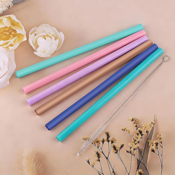 Joshey 6PCS Replacement Straws for Owala FreeSip 24oz & 32oz Water Bottles - Reusable Plastic Straws with 1 Cleaning Brush, Travel Tumbler Accessories Parts - 6 Colors