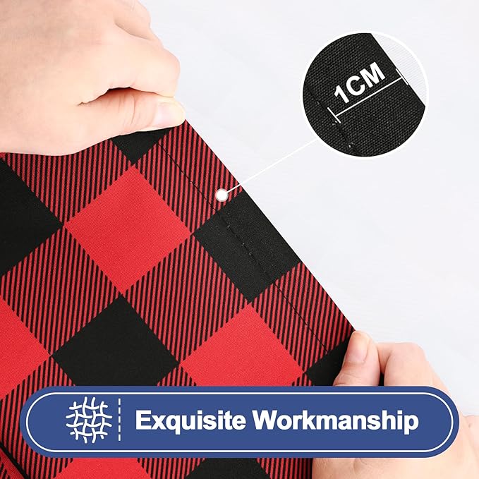 Smiry Picnic Table Cloth 2 Pack, Waterproof Elastic Fitted Tablecloths for 8FT Rectangle Tables, Washable Polyester Buffalo Plaid Tablecloth for Camping, Dining & Christmas(Black & Red, 30" x 96")