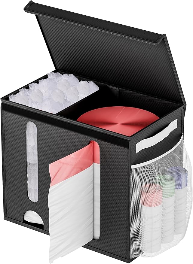 NiHome 2-in-1 Nonwoven Fabric Trash Bag Dispenser & Grocery Bag Holder, Large Adjustable Organizer for 4-33 Gallon Rolls, Wall-Mounted or Countertop Use, Multi-Purpose for Kitchen, Bathroom (Black)