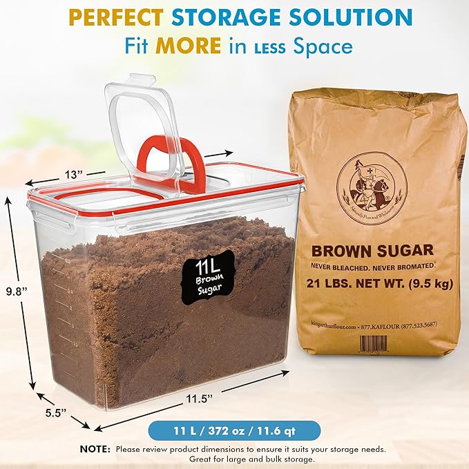 Shazo 2 PC (11L | 372 oz) Flour Sugar Storage Containers with Spout Lid & Easy Carry Handle - BPA Free Extra Large Airtight Food Storage Containers with Lids - Rice Canisters Sets for Kitchen & Pantry