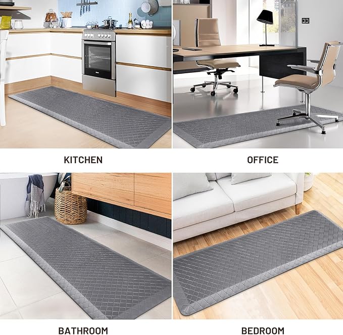 HappyTrends Anti-Fatigue Floor Mat - 4/5 Inch Thick, Waterproof Non-Slip, Heavy Duty Ergonomic Comfort Rug for Kitchen, Office, Sink, Laundry (22"x72", Gray)
