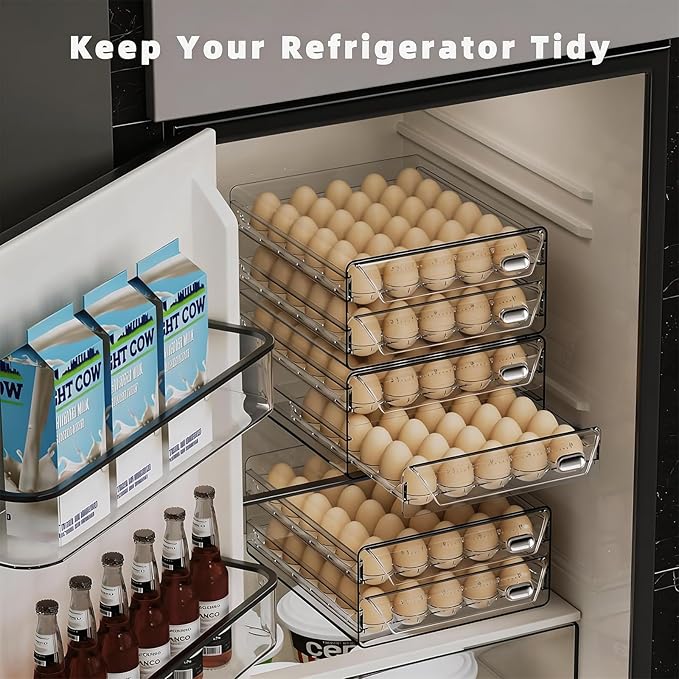 HIYOHIYO Clear 60 Egg Holder for Fridge, High Capacity Egg Container for Refrigerator, Stackable Egg Storage Trays for Countertop, Eggs Organizer for Refrigerator (2 Layer, 11.6"x 10.2"x 5.1")